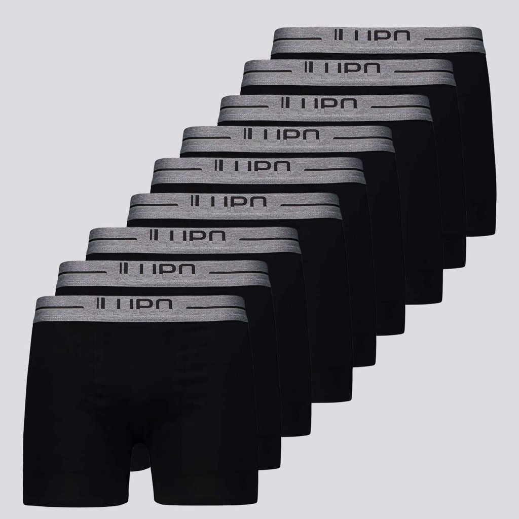 Kit de 9 Cuecas Boxer Lupo Anatomic Shape Preta e Cinza - Men Clothes