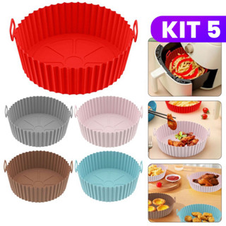 KIT 5 Forma De Silicone Para Air Fryer Forno Microondas Fritadeira Assadeira – Reutilizável Antiaderente Flexível em Oferta na Shopee