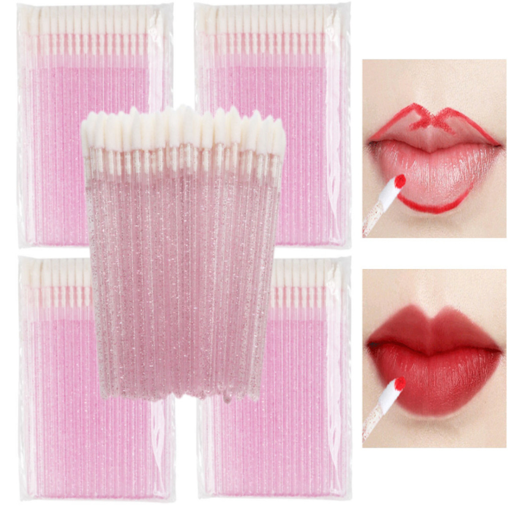 Kit 50/200 Pçs Pincel Aplicador Descartável De Gloss e Batom Com Glitter