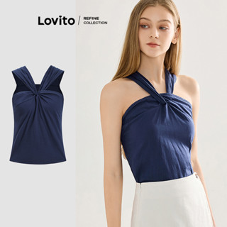(Lovito Refine) Top Casual Simples com Lantejoulas Drapeadas para Mulheres L119ED090 em Oferta na Shopee