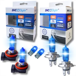 KIT PAR LÂMPADAS SUPER BRANCA H4 + H8 8500K + PAR PINGO T10 UNIVERSAL SHOCKLIGHT