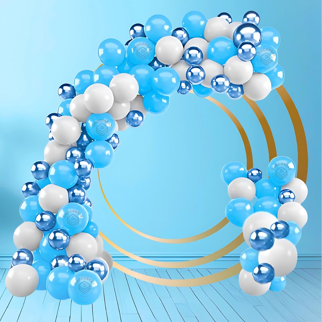 Kit 125 Balões Azul Claro 7”+ Branco 7”+ Azul Metalizado 5” + FITA - Balão Bexiga  KIT02+F em Oferta na Shopee