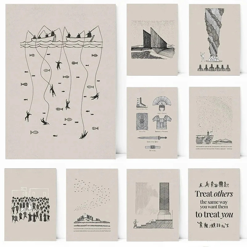 Jesus Bíblicasketches Bíblia Cristã Escritura Trus Bom Pastor Cartaz E Impressão Em Tela Imagem Da Arte Parede Para O Qu