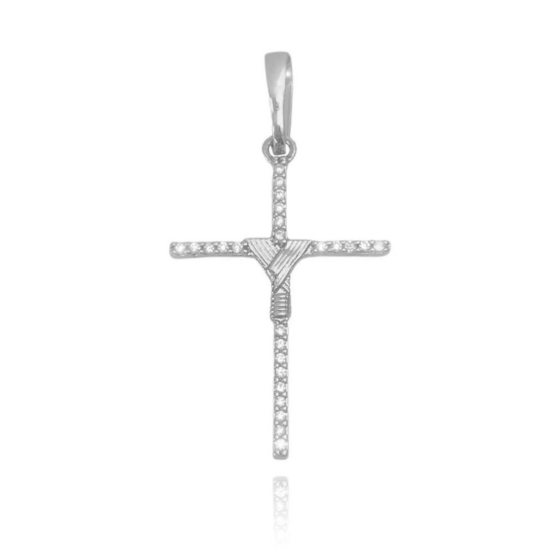 Pingente de Prata 925 Masculino Crucifixo Agulha Trançado Banhado - Garimpo de Ouro