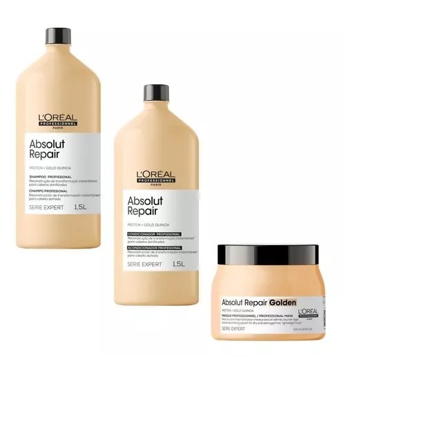Kit L'Oréal Absolut Repair Shampoo 1,5 litros + Condicionador 1,5 litros + Máscara DOURADA 500g