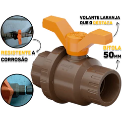 Registro Esfera Soldável Pvc Encanamento Tubulação Controle De Fluxo De Água 50mm Tigre