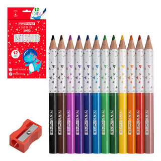 12 CORES Lapis Super Jumbo Triangular Grosso Escolar + Apontador Promoção
