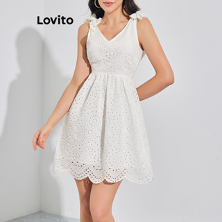 Lovito Vestido Boho Liso Com Laço Para Mulheres LBL08107