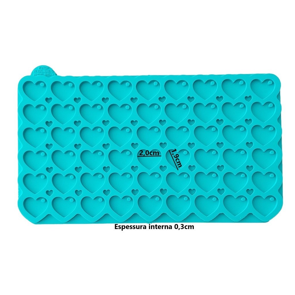 Molde Silicone Resina Coração (2cm) 54 corações Pingentes Com Furo R-594 em Oferta na Shopee