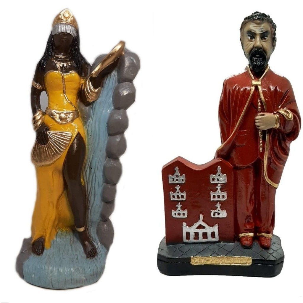 Escultura Estatueta Estátua Orixá Oxum E Exu Sete Porteiras Candomblé Umbanda Imagem Em Gesso 22cm Altar Congá Porteira Tronqueira