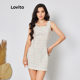 Lovito Vestido com Zíper e Xadrez Elegante para Mulheres LBL08182