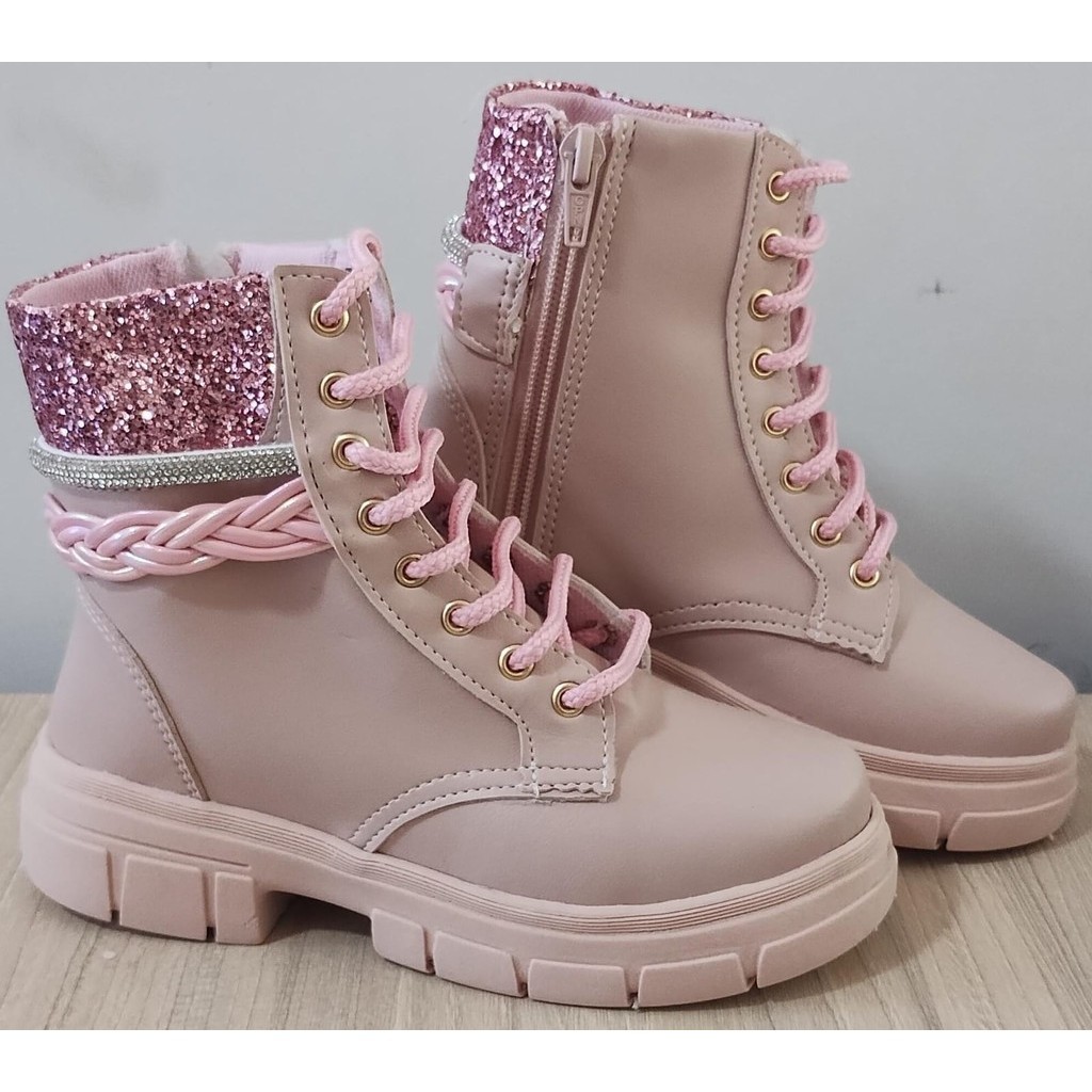 Coturno Infantil Juvenil com Glitter Rosa 28/34