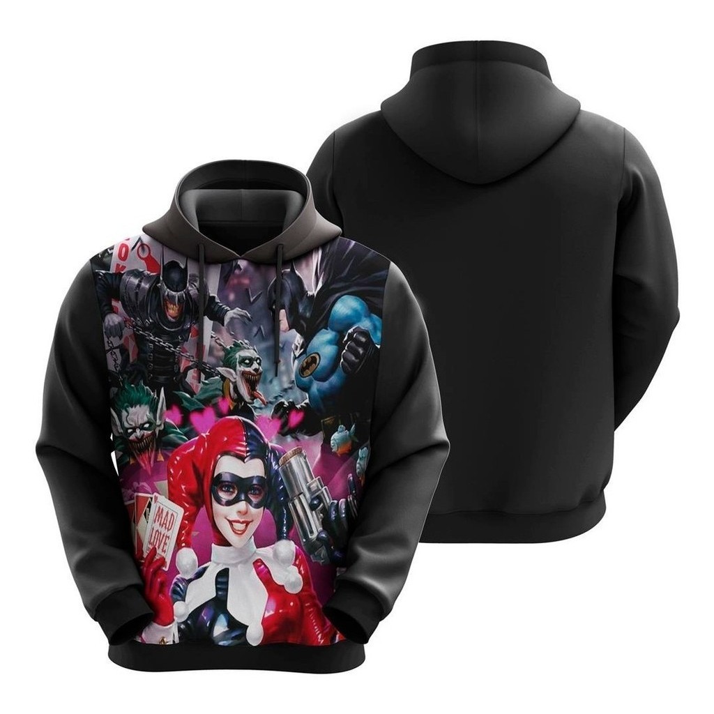 Moletom Infantil Blusa de Frio Arlequina Classica Quadrinhos Full Sublimado