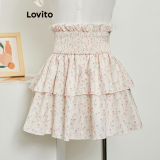 Lovito Casual Saia de Camada Dupla com Babado para Mulheres L80ED376
