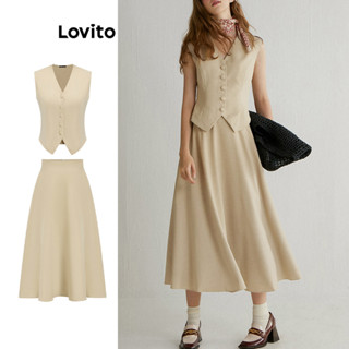 Lovito Conjunto de Saia com Plissados Lisa para Mulheres L80ED246