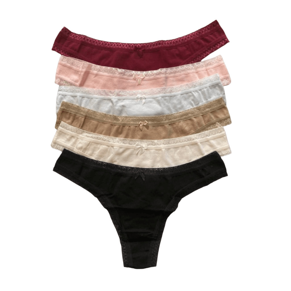 Kit 6 Calcinhas Fio Dental de Algodão com Elastano - Confira a Elegância da Linha Confort Art Stillus