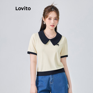 Lovito Casual Camiseta Feminina Lisa Colorblock L74ED244