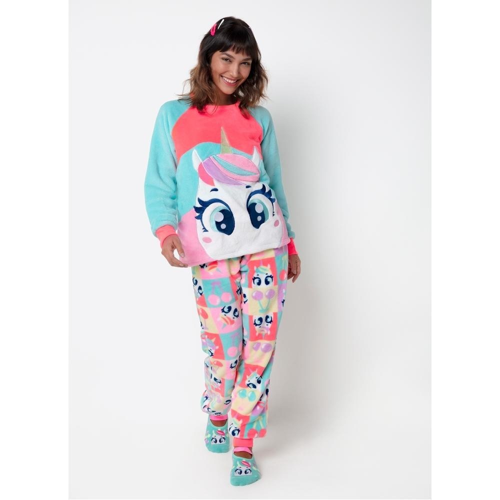 Pijama Manga Longa Soft Feminino Unicórnio Cherry - Puket em Oferta na Shopee