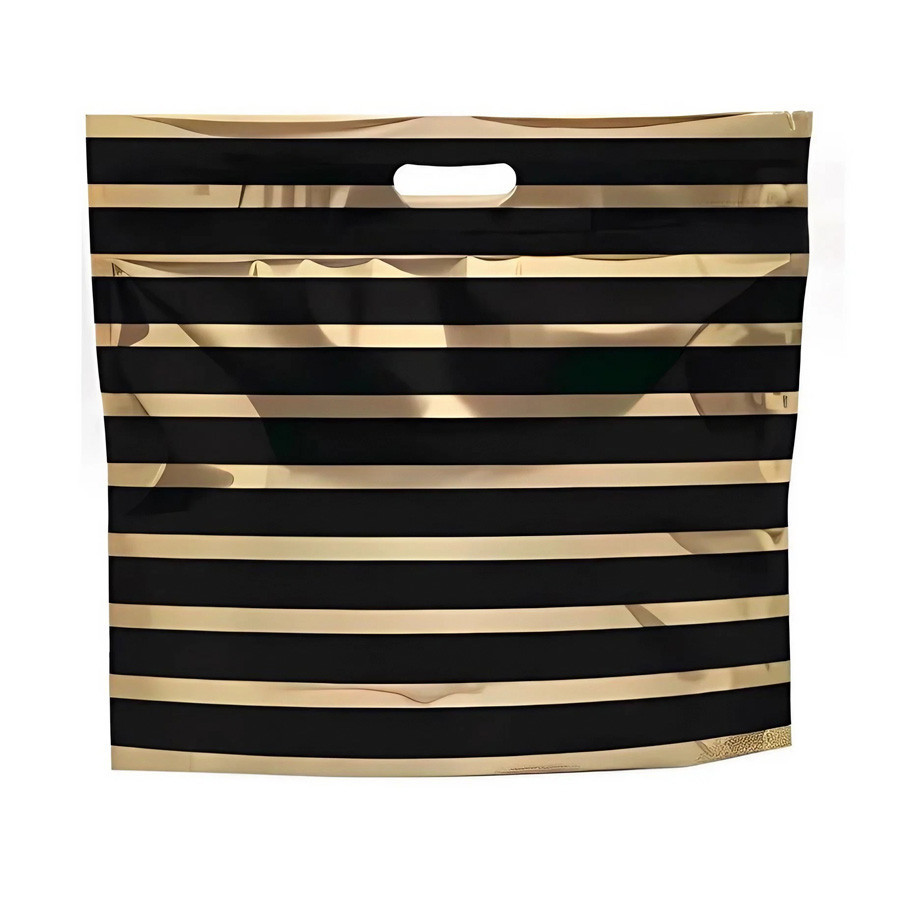 Sacola Metalizada com Zip P - Listras Preto/Ouro - 1 unidade - Cromus - Rizzo - Stationery