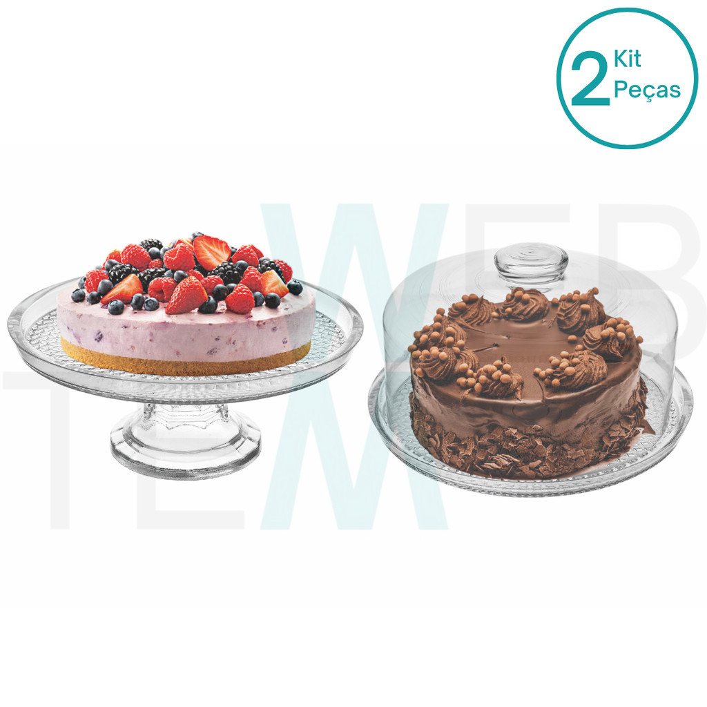 Conjunto Boleira e Prato para Bolo de Vidro Vitazza Pratos 28cm Suporte para Bolos, Doces, Decoração de Casa, Festas, Restaurantes, Hotéis e Cafeterias, Servir alimentos, Organização e Armazenamento, Mesa Posta Elegante e Sustentável