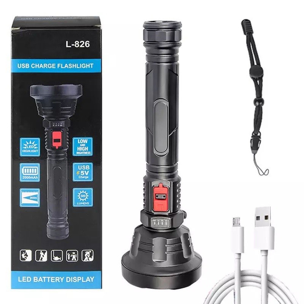 Lanterna led tático tocha built-in 18650 bateria usb