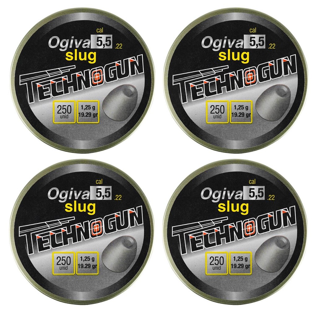 4 Latas de Chumbo Technogun Ogiva Slug 5,5mm em Oferta na Shopee