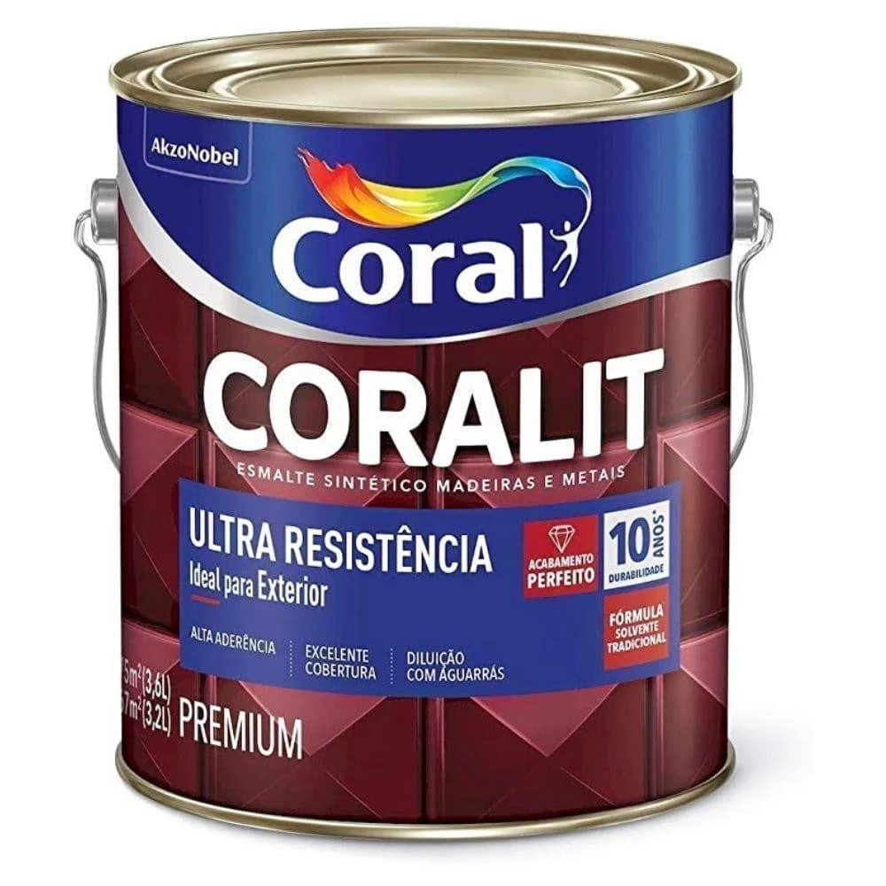 Tinta Para Madeira e Metal Esmalte Coral Brilhante Premium Ultra Resistência 3,6L Diversas Cores