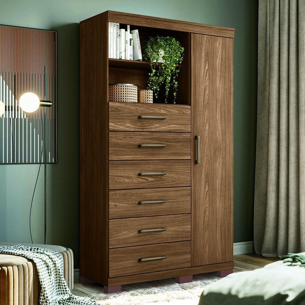 Cômoda Multiuso 1 Porta 6 Gavetas Com Pés Marabá Santos Andirá Jatoba em Oferta na Shopee