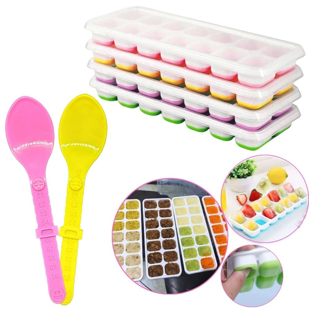 Kit Introdução Alimentar Bebê Forminhas + Colheres Interativas Rosa