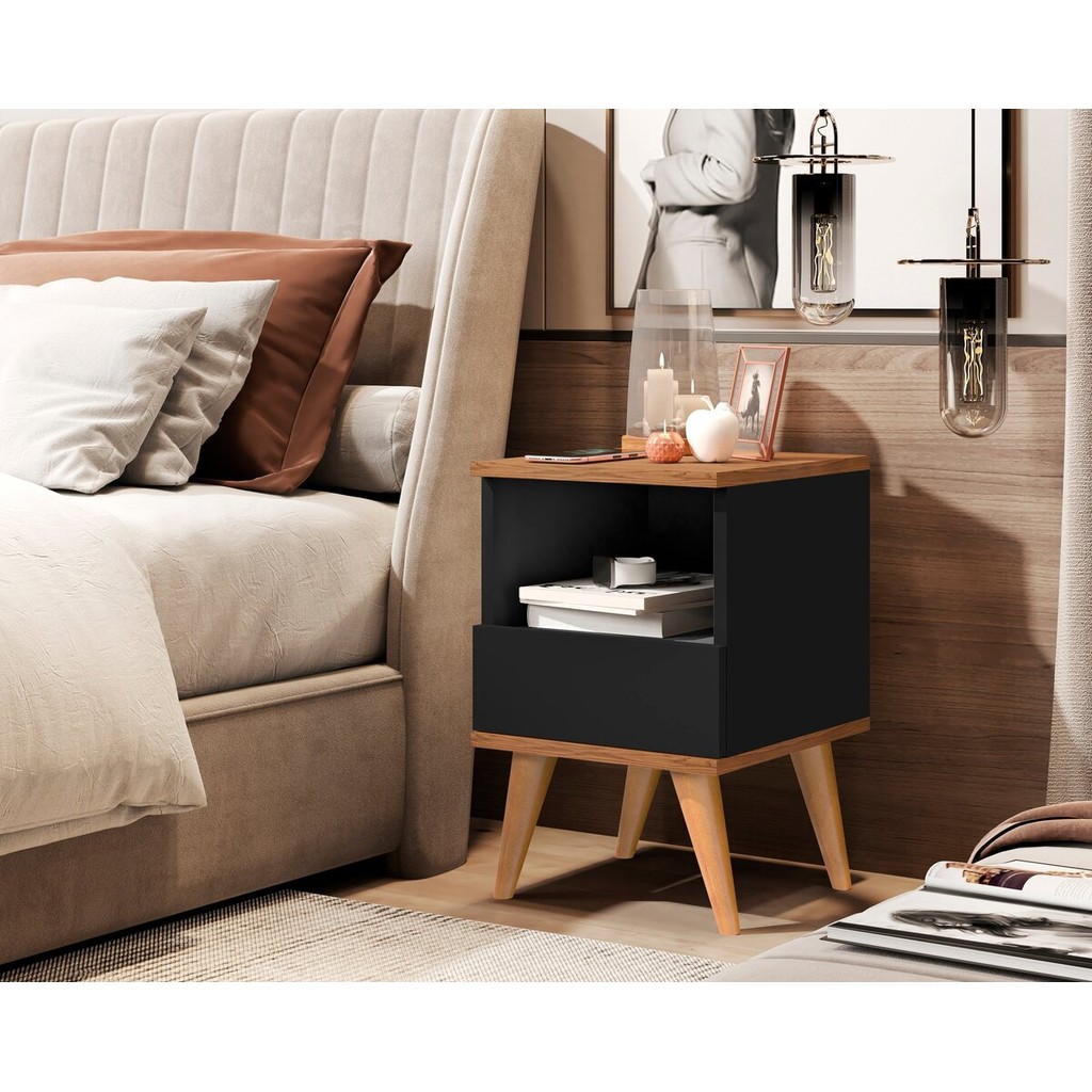 Mesa De Cabeceira Pix Com 1 Gaveta e Nicho Criado Mudo Quarto Mesinha Decorativa Preto