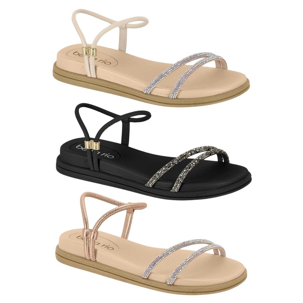 Sandalia Feminina Beira Rio Rasteira Strass Brilho Estilo Conforto Original em Oferta na Shopee