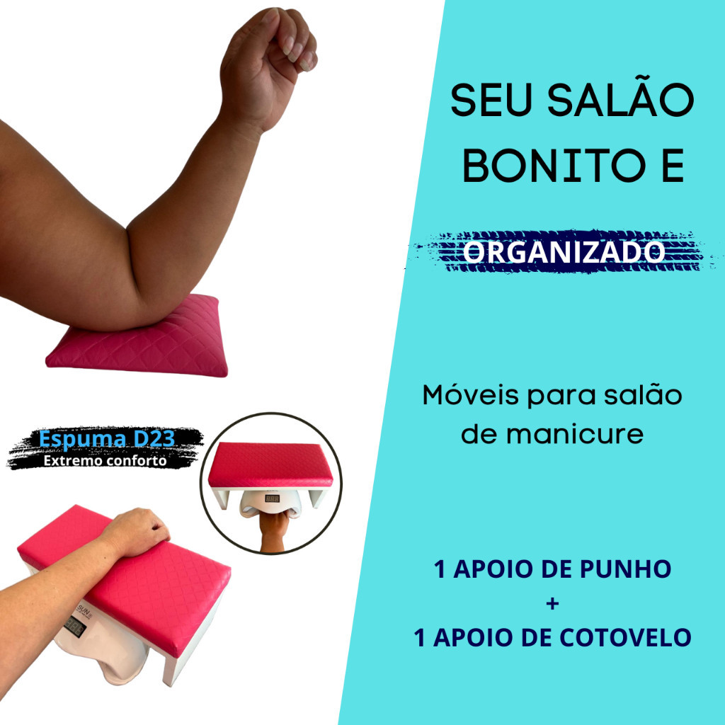 Kit de Apoio de Punho ou Mão para Manicure Mdf + Apoio de Cotovelo Rosa - Promoção