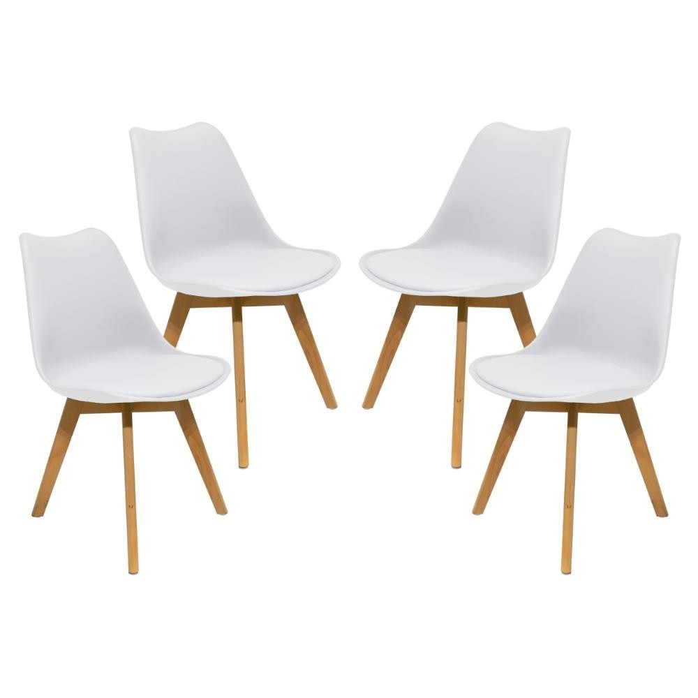 Kit 4 Cadeiras Estofada Para Cozinha Jantar Saarinen Leda Design Base Madeira Wood Branca