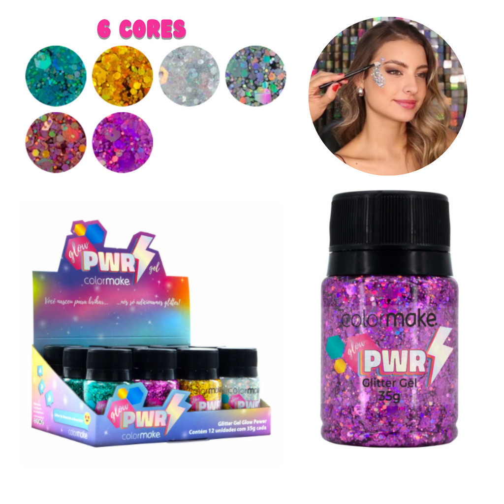 6 Glitter Gel 35g Glow Power Colormake Carnaval LANÇAMENTO 1 DE CADA COR