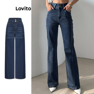 Lovito Jeans Casuais Com Bolso Simples E Botão Para Mulheres L76AD002