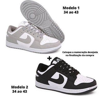 Kit com 2 pares de tênis masculino e feminino cano baixo low cinza preto azul branco unissex 34/43