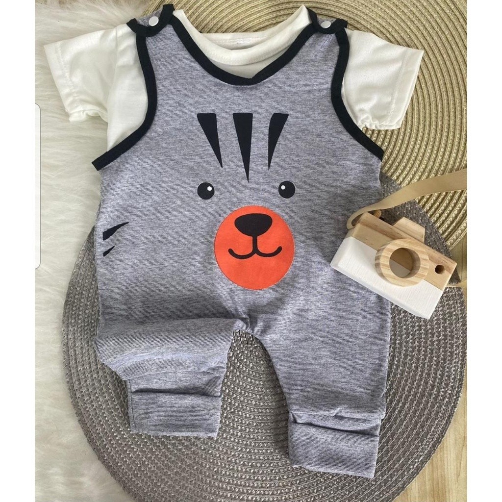Kit Macacão para bebê urso com camiseta em Oferta na Shopee