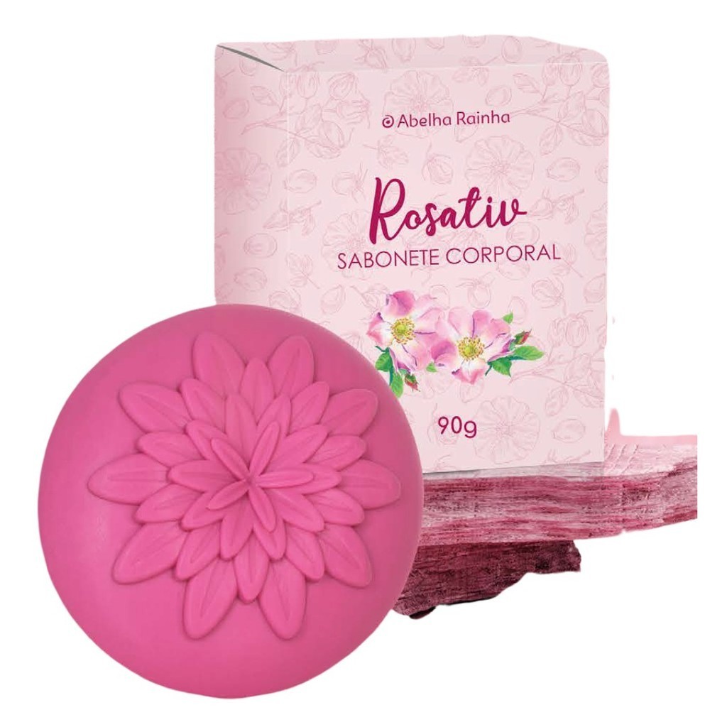 Sabonete Em Flor Corporal Hidratante Rosa Mosqueta Rosativ Abelha Rainha 90g REF 3096