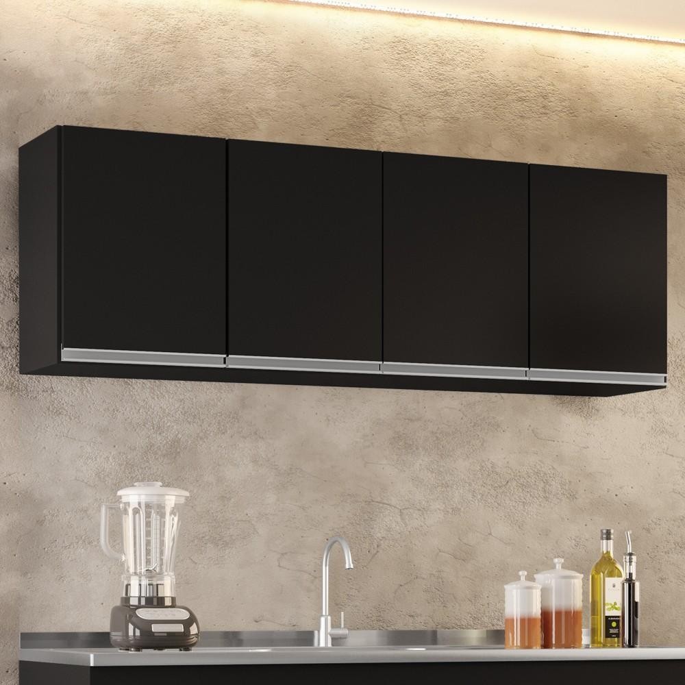 Armário Aéreo 160cm 4 Portas Nevada Preto - Lumil Móveis em Oferta na Shopee