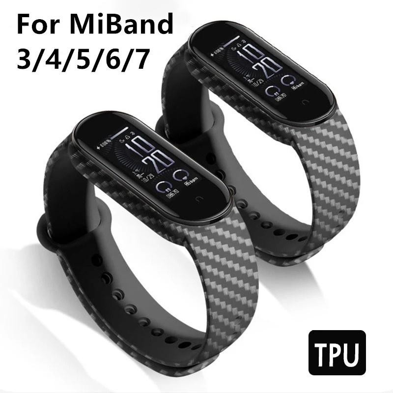 Cintas De Reposição De Luxo Mi Band 3/4/5/6/7 Relógio De Fibra De Carbono Para Xiaomi 7 5