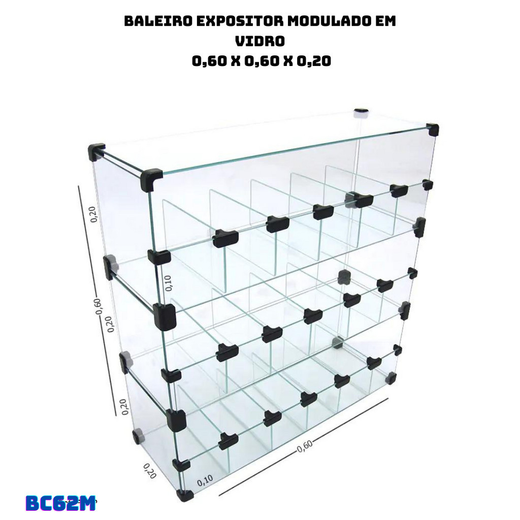 Baleiro Modulado em Vidro - 0,60 x 0,60 x 0,20