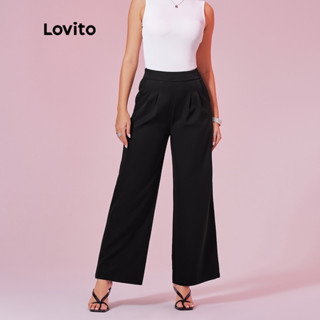 Lovito Elegante Calça Feminina Lisa com Zíper LBL08345