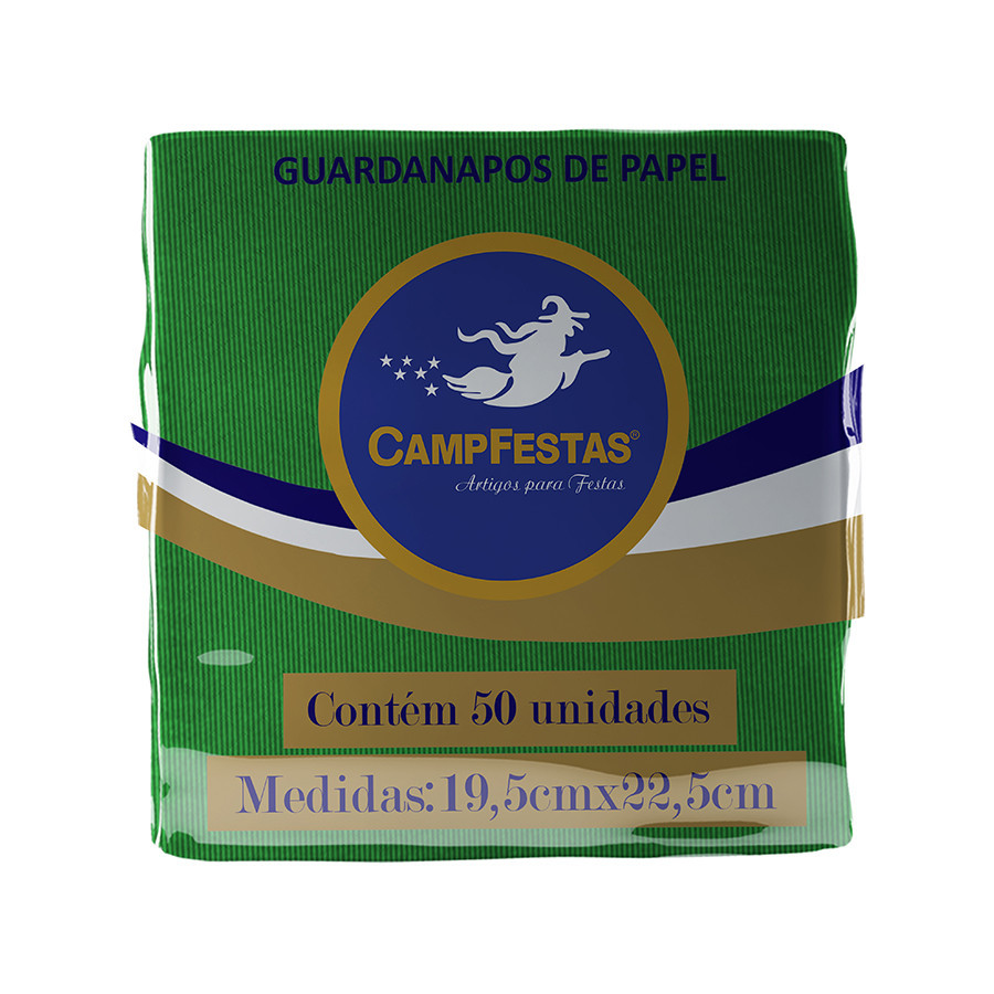 Guardanapo Crepado - 20 x 23 cm - Verde Bandeira - 50 unidades - CampFestas - Rizzo - Home & Living