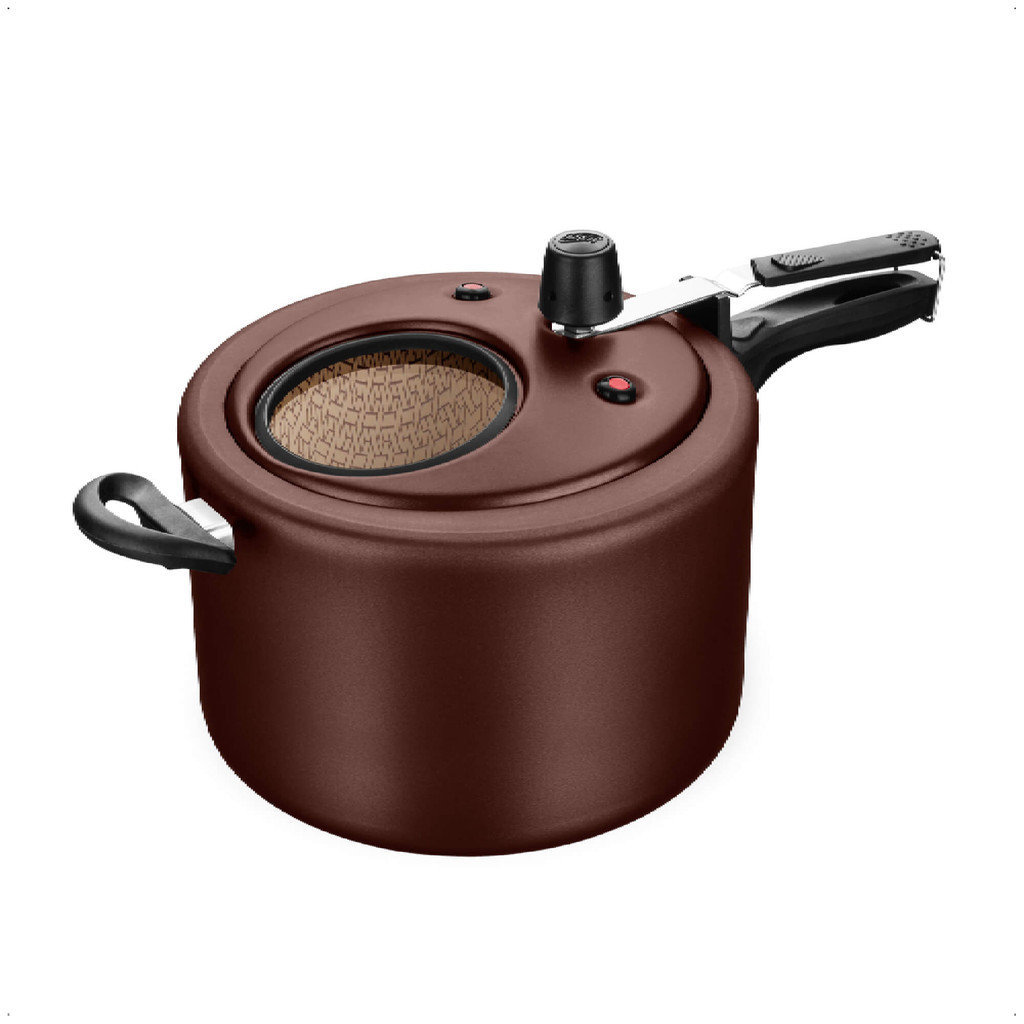 Panela de Pressão Chocolate com Visor de Vidro Superior Fechamento Interno 8L de Alumínio Antiaderente MTA - 9199 em Oferta na Shopee