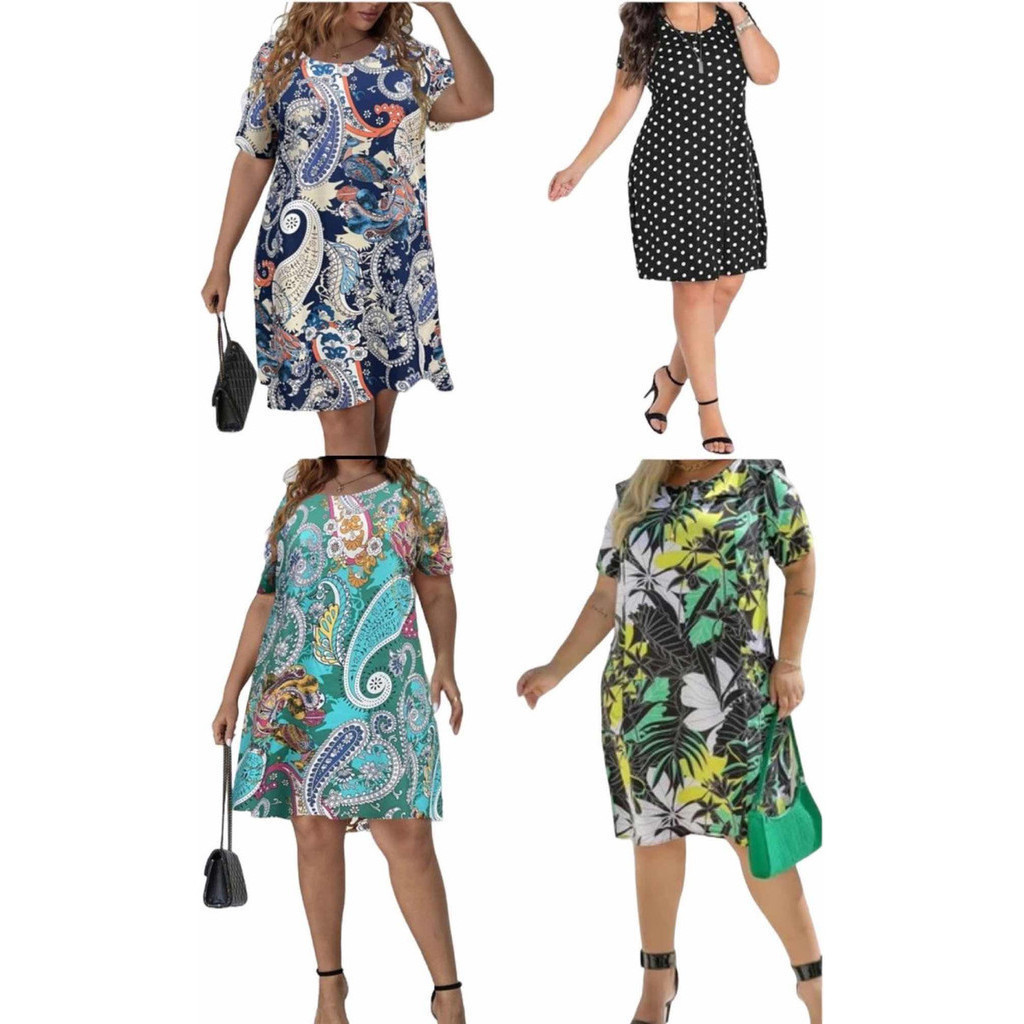 3 Vestido Manga Senhora Estampado Soltinho Fresquinho