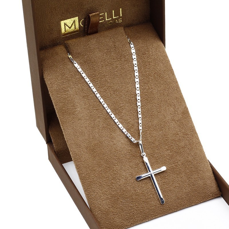 Corrente De Prata 925 Masculina Piastrine 70cm Pingente Crucifixo liso em Oferta na Shopee