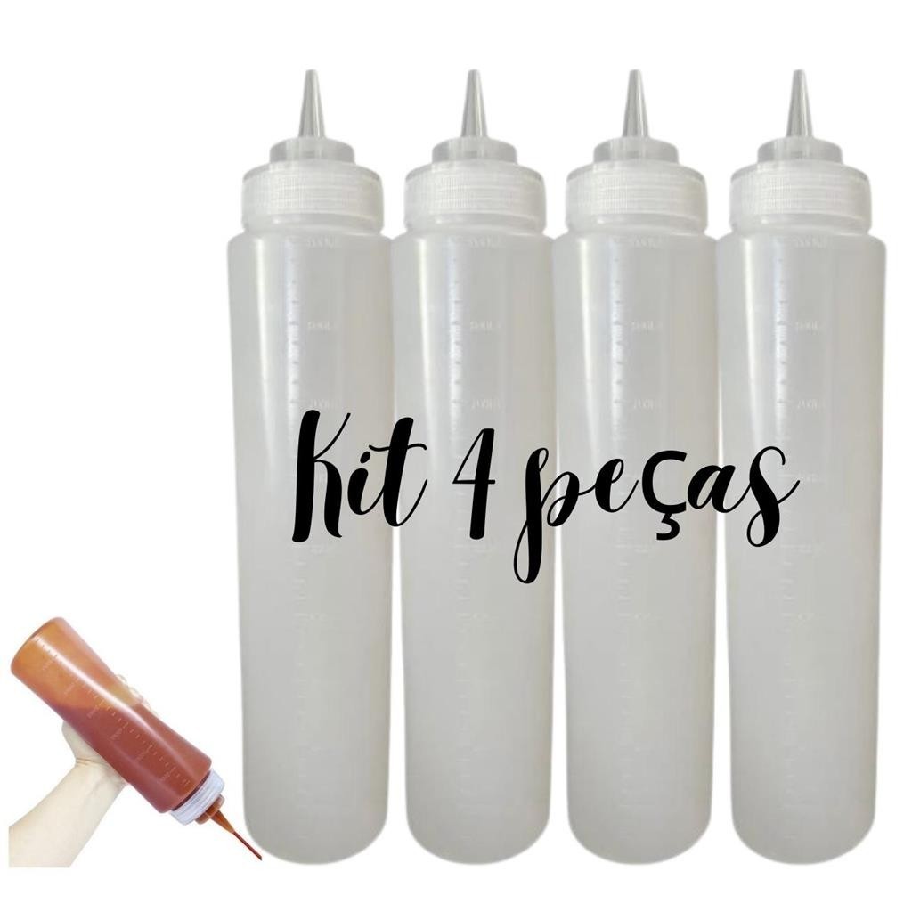 4 Bisnagas Grande Transparente Saladas Molhos E Caldas 1 Litro - KIT 4 BISNAGAS GRANDE 1 LITRO