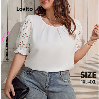 Lovito Blusa Casual Plus Size Lisa com Babado para Mulheres LNE38049 (Branco) em Oferta na Shopee