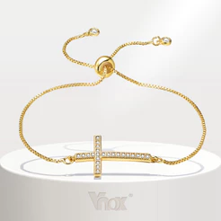 Vnox Zircon Pulseira Cruz Cúbica Para Menina Feminina , 18K Ouro Ajustável Fé Hipoalergênica Cristo Jóias De Presente