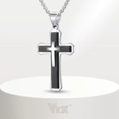 Colar Masculino Vnox Vintage , Pingente Cruz De Três Camadas Com Corrente De Caixa , Presente De Jóias De Oração De Crença Religiosa Cristã